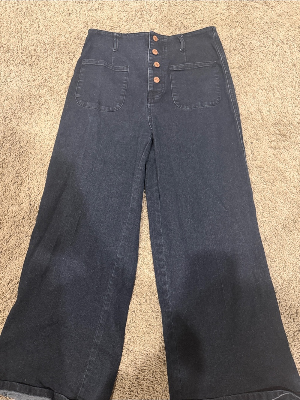 entro Dark Blue High-Rise Wide Leg Jeans with Front Patch Pockets